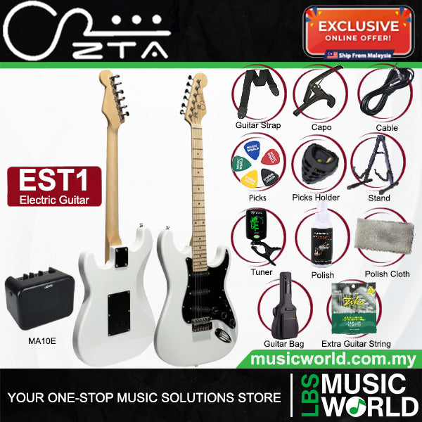 ZTA EST1 Stratocaster Electric Guitar Package Amplifier Bundle Set with Tremolo