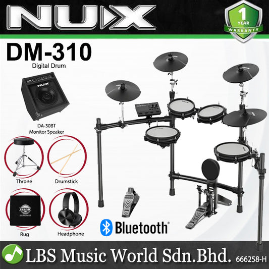 Nux DM-310 Full Set Digital Electronic Drum with Bluetooth and Dual Mesh Head (DM310)