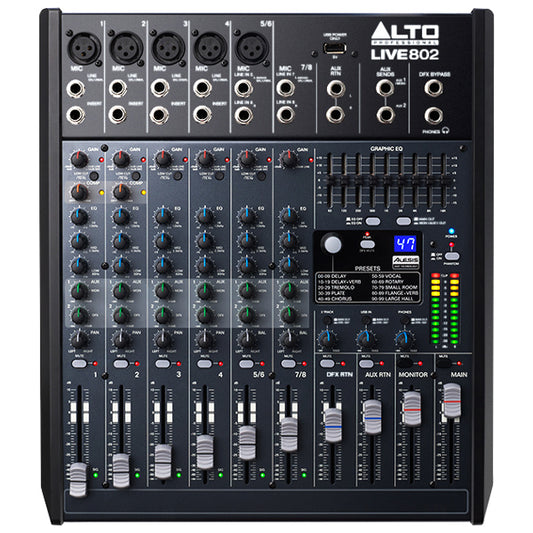 Alto Professional LIVE 802 8 Channel and 2 Bus Mixer with USB Audio Interface (Live802)