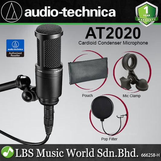 Audio Technica AT2020 Cardioid Medium Diaphragm Condenser Mic Microphone Full Bundle (AT 2020)