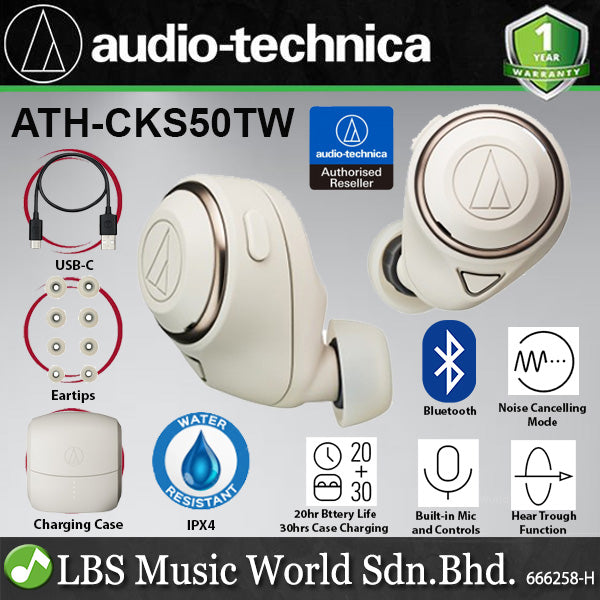 Audio Technica ATH-CKS50TW Truly Wireless Earbuds Earphones Powerful Bass With Noise Cancelling (CKS50TW CKS50 TW)