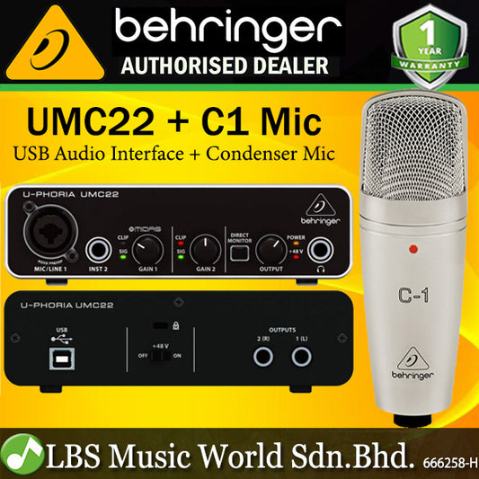 Behringer UMC22 Audiophile 2x2 USB Audio Interface with Midas Mic Preamplifier (UMC 22)