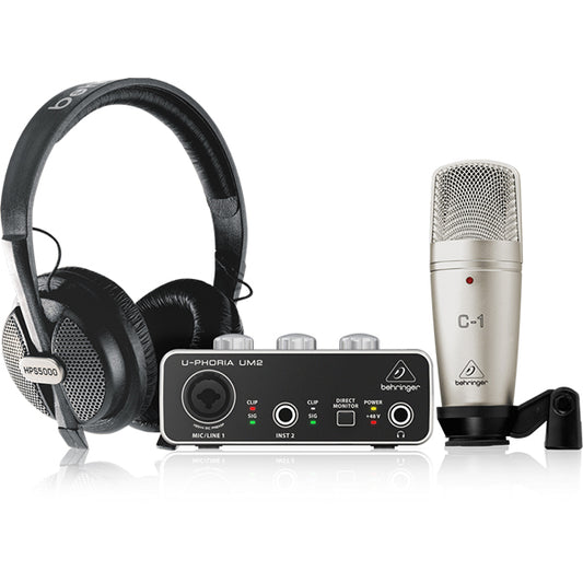 Behringer U-PHORIA STUDIO Recording Podcasting Bundle UM-2 C-1 HPS-5000 (UPHORIA UM2 C1 HPS5000)