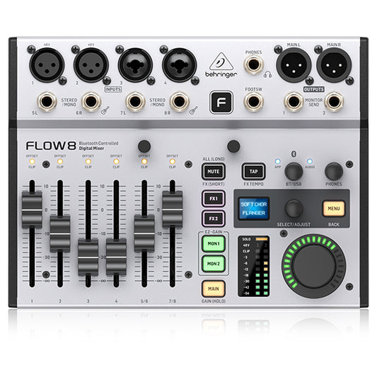 Behringer FLOW 8 Channel Digital Mixer and 10 X 2 USB Audio Interface with Bluetooth and Remote Control App