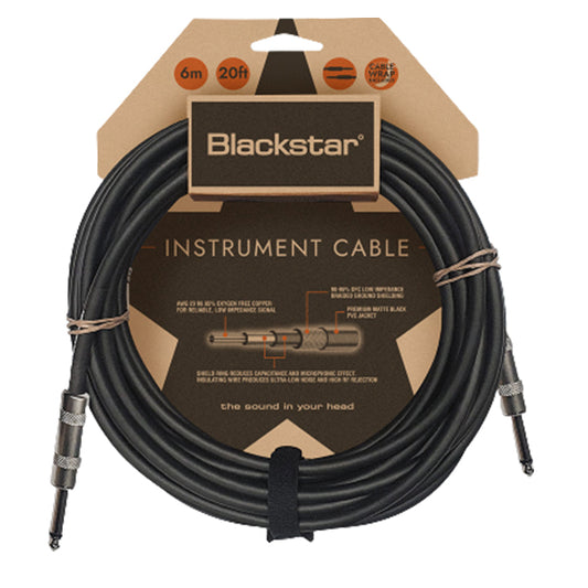 Blackstar CABLE-STD-6M-SS Blackstar 6M Straight 1/4 Inch Jack To Straight 1/4 Inch Jack Standard Instrument Cable Heavy Duty Nickel Plated Connectors Straight to Straight
