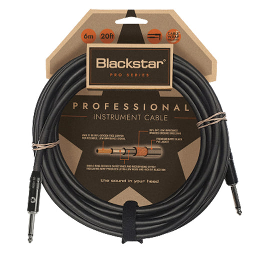 Blackstar CABLE-PRO-6M-SS 6M Straight 1/4 Inch Jack With Straight 1/4 Inch Jack Professional Instrument Cable Heavy Duty Nickel Plated Connectors Straight To Straight