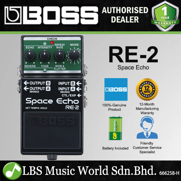 boss pedal spring Boss RE-2 Space Echo Tape Delay and Spring Reverb Guitar Effects Pedal (RE2  RE 2)