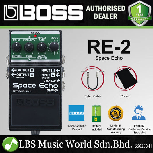 Boss RE-2 Space Echo Tape Delay and Spring Reverb Guitar Effects Pedal (RE2 RE 2)
