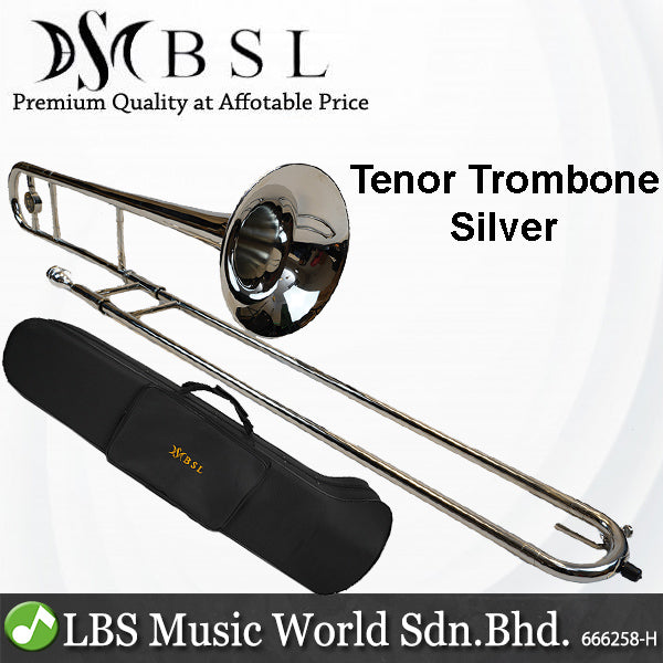 BSL Tenor Trombone B Flat Brass Instrument with Case - Silver / Lacquer