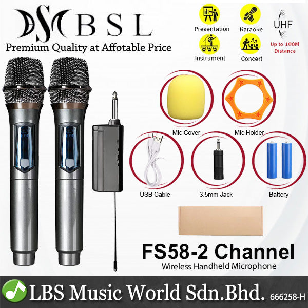 BSL FS58 Rechargeable Wireless Handheld Microphone with Mic Receiver
