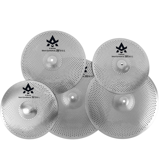 BSL 5 Piece A Series Silent Cymbals with 14" Hi-Hats 16" 18" Crash, and 20" Medium Ride Cymbal (Low Volume Quite Mute)