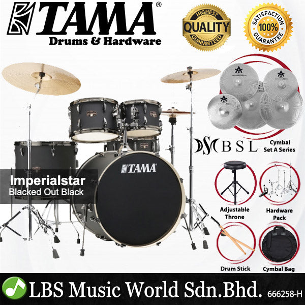 Tama Imperialstar IE52KH6W 5 Piece Drum Set with BSL A Series Cymbals Set - 22 inch Bass Drum (Imperial Star)