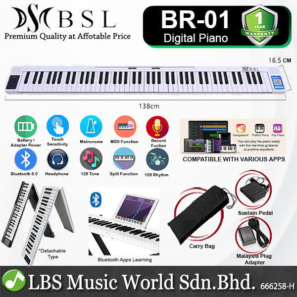 BSL BR-01 88 Keys Digital Piano with Touch Sensitivity Keyboard and Rechargeable Battery