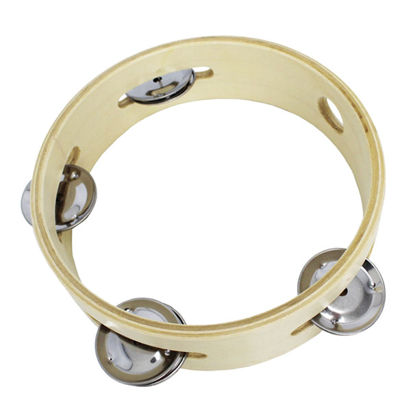 BSL 6 Inch Tambourine with Double Layer Jingle and Handle (Wood)