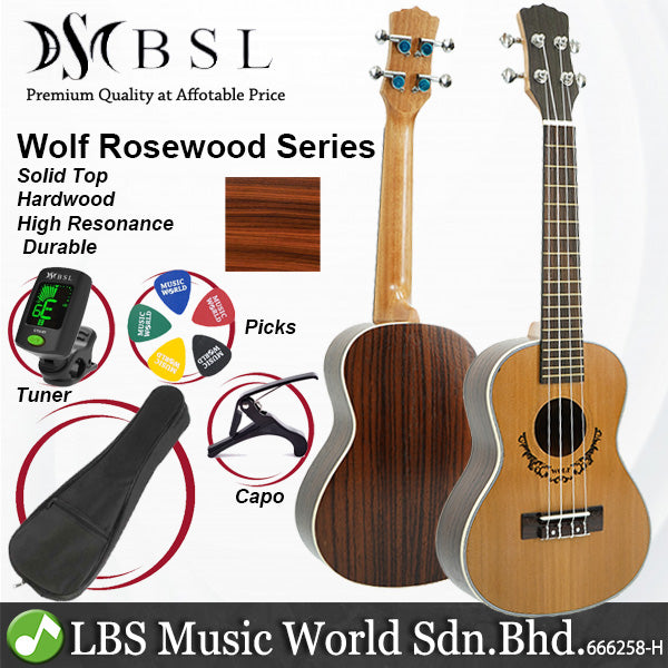 BSL Wolf Series 23 inch Solid Top Concert Ukulele Package Hawaii Guitar - Rosewood