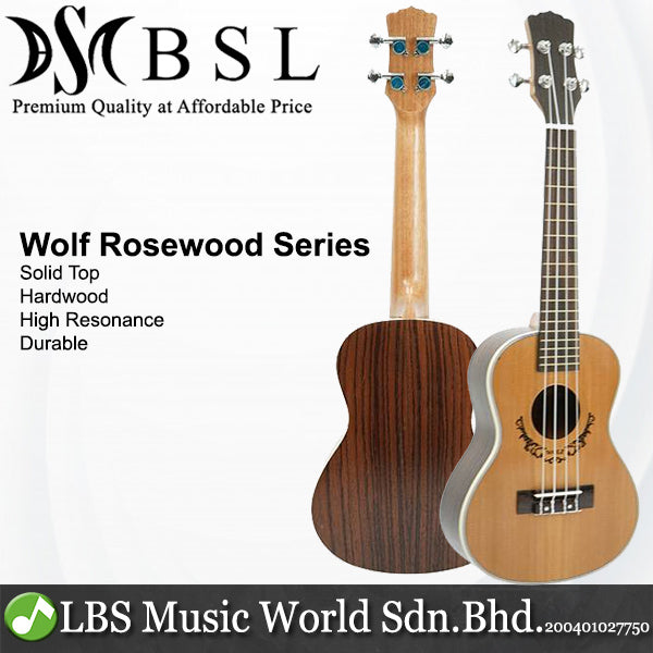 BSL Wolf Series 23 inch Solid Top Concert Ukulele Package Hawaii Guitar - Rosewood