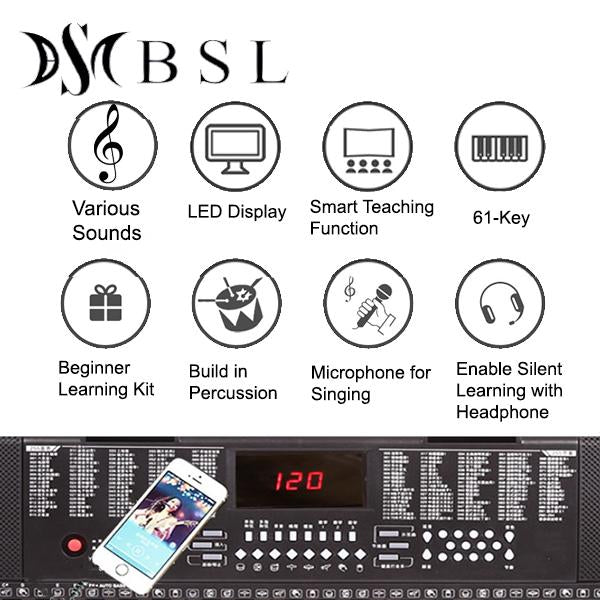 BSL M-1 61 Key Self Learning Portable Keyboard Organ Electronic Music Digital Piano Complete (M1)