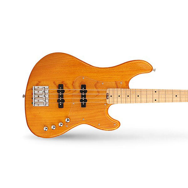 Cort GB74JJ 4 String Double Cutaway Bolt On Swamp Ash Electric Bass Guitar Amber (GB74 JJ)