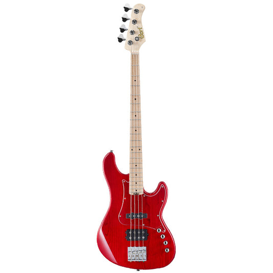 Cort GB74JH 4 String Double Cutaway Bolt On Swamp Ash Electric Bass Guitar Trans Red (GB74 JH)