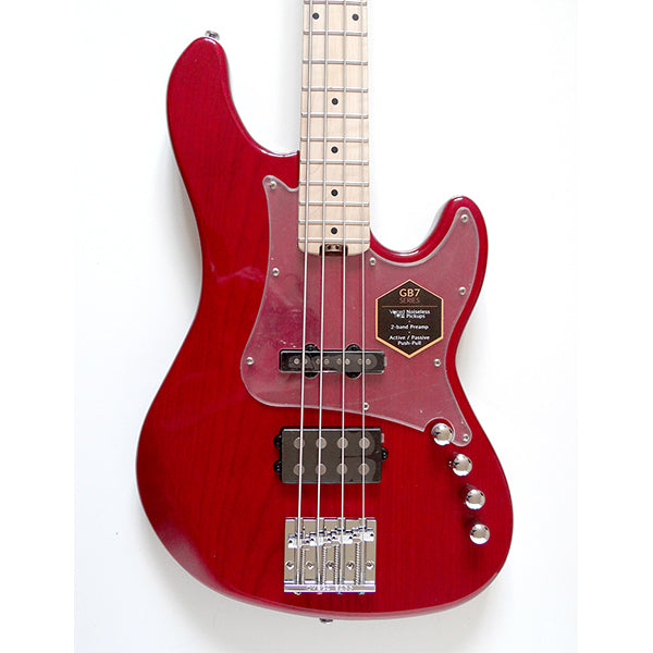 Cort GB74JH 4 String Double Cutaway Bolt On Swamp Ash Electric Bass Guitar Trans Red (GB74 JH)