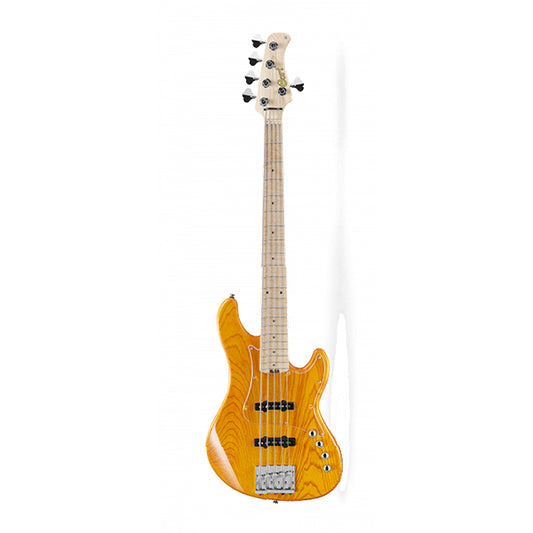 Cort GB75JJ 5 String Double Cutaway Bolt On Swamp Ash Electric Bass Guitar Amber (GB75 JJ)