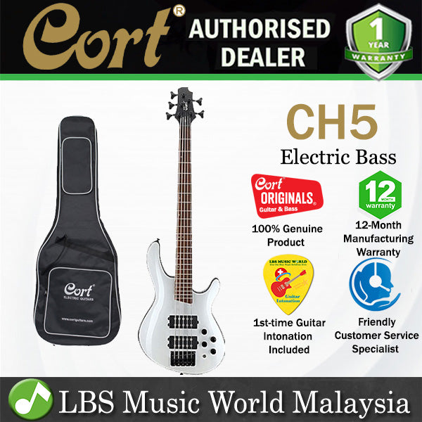 Cort C5H 5 String Double Cutaway Bolt On Mahogany Body White Pearl