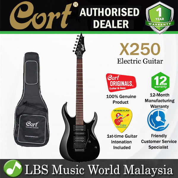 Cort X250 Double Cutaway Bolt On Meranti HSH Pickup Black Electric