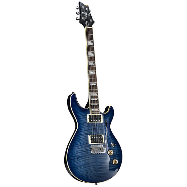 Cort M600 T Double Cutaway Set In Mahogany with Flamed Maple Top Bright Blue Electric Guitar (M600T)