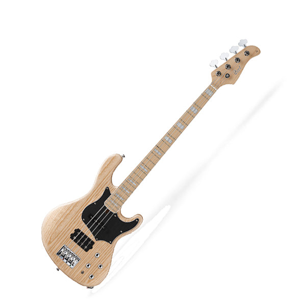 Cort GB74 4 String Double Cutaway Bolt On Swamp Ash Electric Bass Guitar Open Pore Natural (GB 74)