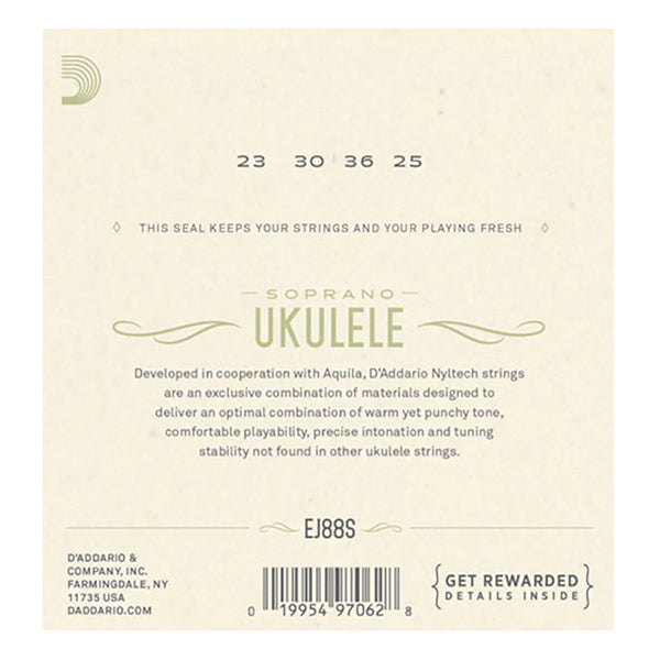 D'addario EJ88S Nyltech Ukulele String 23-25 Soprano Ukulele Hawaii Guitar (EJ 88S)