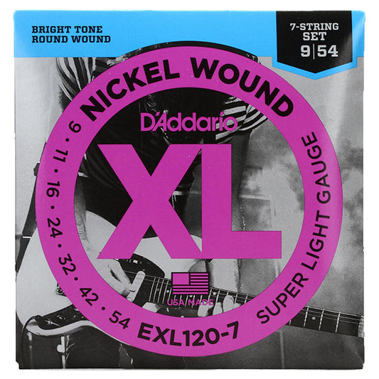 D'addario EXL120 7 String Nickel Wound Super Light Electric Guitar String Daddario D addario (09-54 ) (EXL120-7)