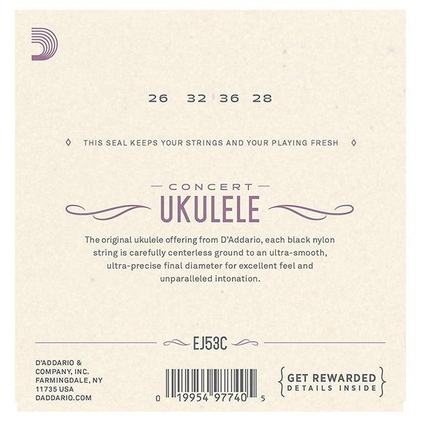 D'addario EJ53C Pro-Arté Rectified Black Nylon Ukulele String Concert Ukulele Hawaii Guitar (EJ 53C)