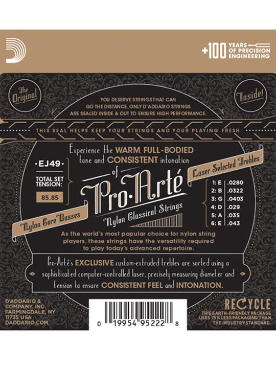 D'addario EJ49 Pro-Arté Nylon Classical Guitar String Black Nylon Trebles Daddario D addario (Normal Tension)