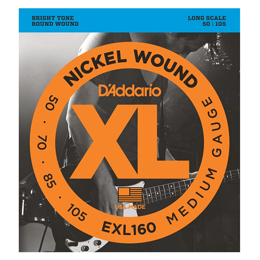 D'addario EXL160 Bass Guitar Strings Nickel Wound Medium Bright Tone Round Wound (50-105)