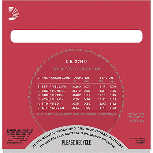 D'ADDARIO EJ27N Student Nylon, Normal Tension, DADDARIO CLASSICAL GUITAR STRINGS