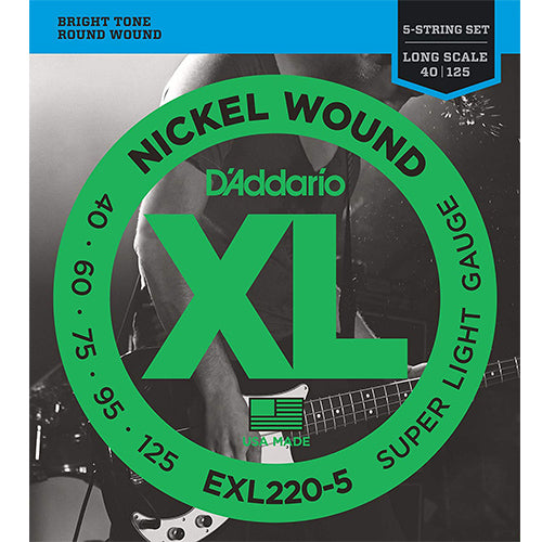 D'ADDARIO EXL220-5 Nickel Wound 5-String Bass, Super Light, DADDARIO BASS GUITAR STRINGS
