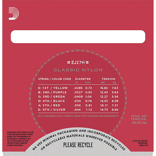 D'addario EJ27H Classical Guitar String Hard Tension Daddario D addario (EJ27 E 27)