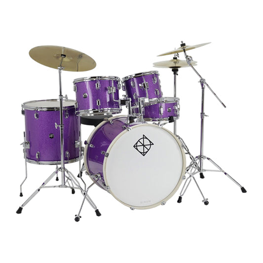 Dixon Spark SP522APPS Drum Set Complete Standard 5 Piece Drum Kit Bundle Purple Sparkle