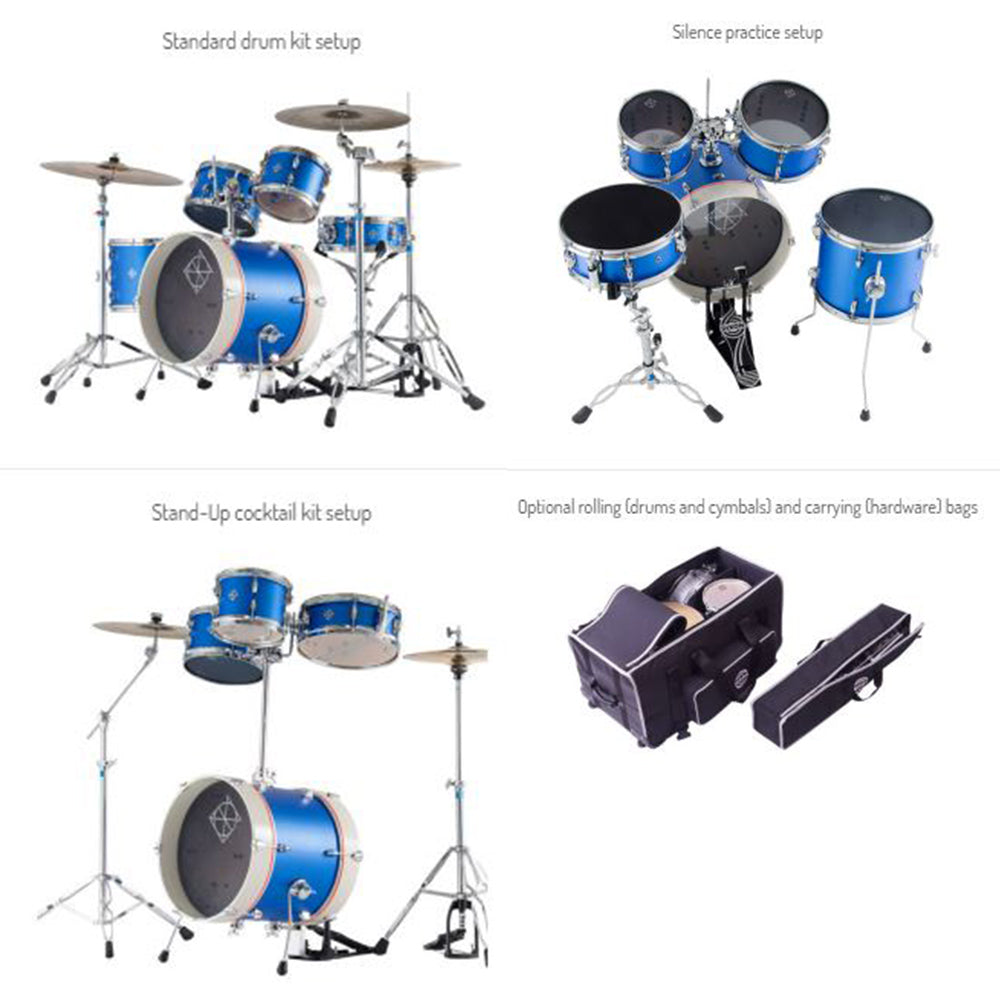 Dixon PODJ516PKBG-WB Jet Set Plus 5 Piece Acoustic Hybrid 2 Side Drum Kit Set with Hardware Pack - Black Green