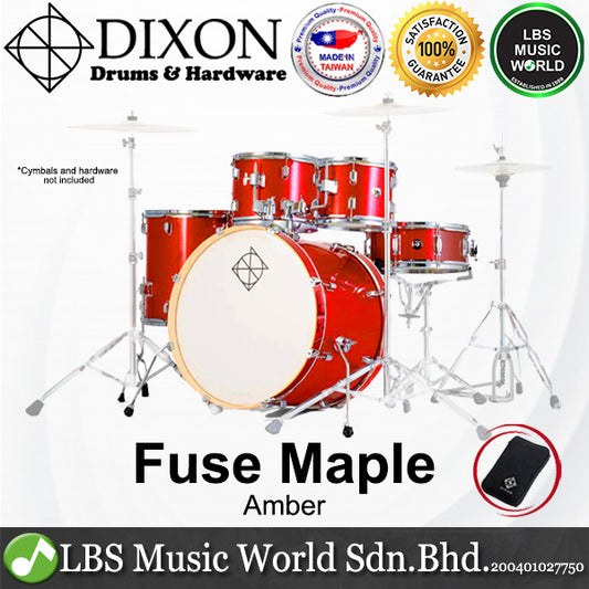 Dixon PODFM522AM Fuse Maple 5 Pieces Acoustic Drum Kit with Hardware - Amber (FM522)