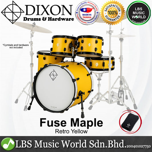 Dixon PODFM522RY Fuse Maple 5 Pieces Acoustic Drum Kit with Hardware - Retro Yellow (FM522)