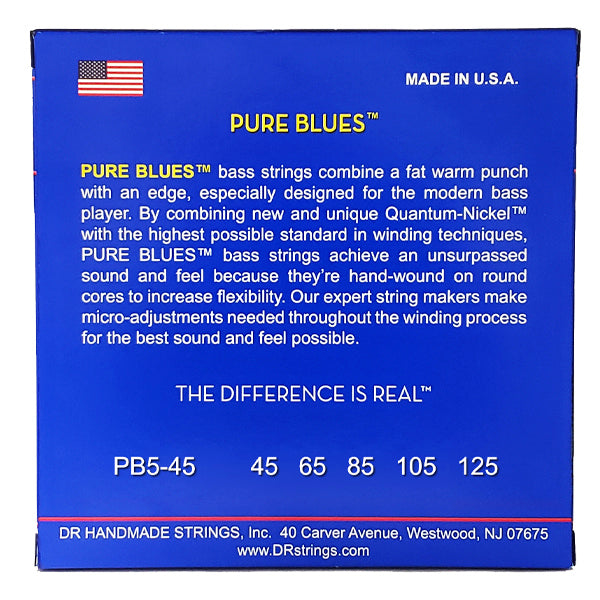 DR Strings PB5-45 Pure Blues Quantum Nickel Round Core Bass Guitar 5 Strings - Medium (45-125)