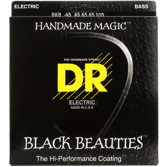 DR Strings BKB-45 Extra Life Black Beauties with Thin Black Coated Steel Bass Guitar Strings - Medium 45-105 (BKB45