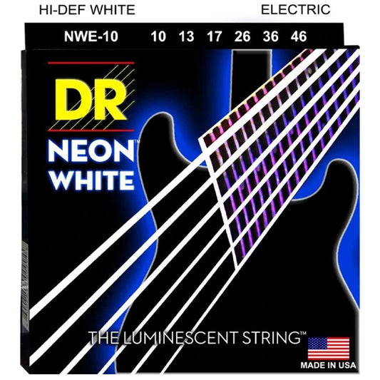 DR Strings NWE-10 Hi-Def Neon White Silver Nickel Plated Steel Coated Electric Guitar Strings - Medium 10-46 (NWE10)