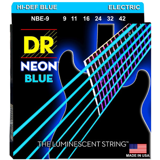 DR Strings NBE-9 Hi-Def Neon Blue K3 Coated Nickel Plated Steel Electric Guitar Strings - Light 09-42 (NBE9)