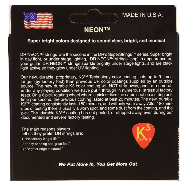 DR Strings NBE-9 Hi-Def Neon Blue K3 Coated Nickel Plated Steel Electric Guitar Strings - Light 09-42 (NBE9)