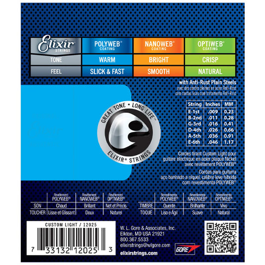 Elixir 12025 Polyweb Electric Guitar Nickel Plated Steel Custom Light (9-46)