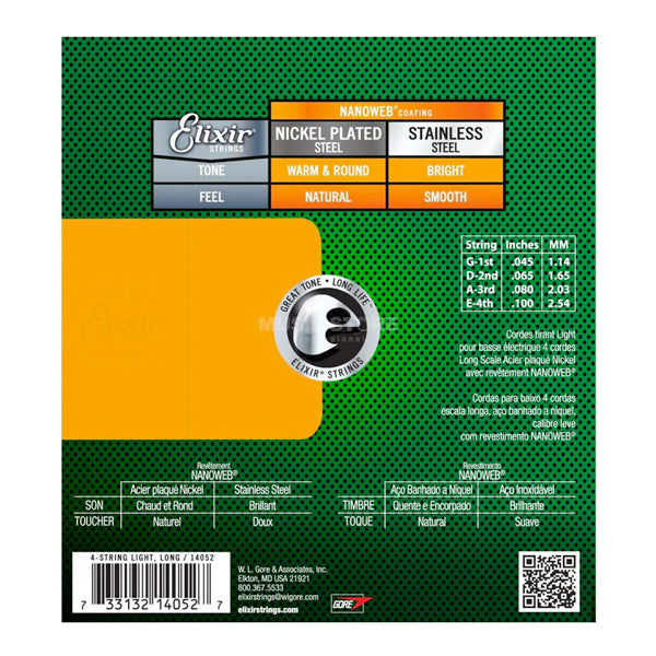 Elixir 14052 Nanoweb Light Long Scale 4 String Electric Bass Guitar String (45-100)