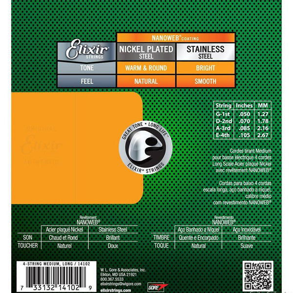 Elixir 14102 Nanoweb Electric Bass Guitar String Heavy Long Scale (50-105)