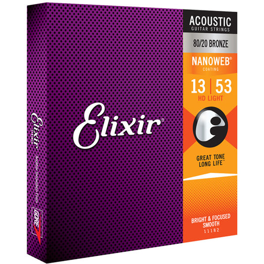 Elixir 11182 Nanoweb Acoustic Guitar String 80/20 Bronze (13-53)